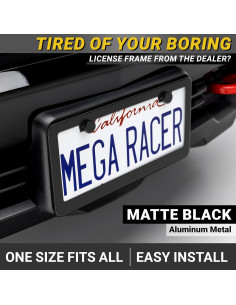 Marco de Placa de Licencia Negro Mate Mega Racer - 2 Piezas, Acero Inoxidable 2