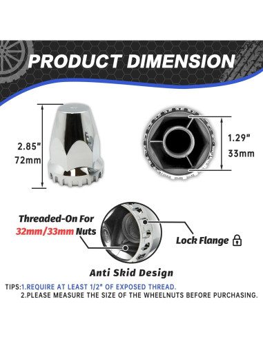 60 Cubiertas de Tuercas de Rueda Cromadas WAITTON 33mm para Camiones