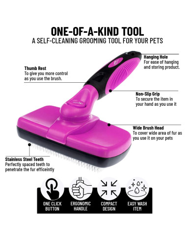 Cepillo Autolimpiante Pet Pull para Gato y Perro Rosa