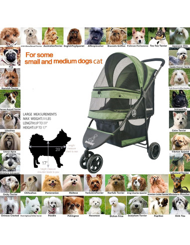 Carrito para Mascotas ROODO Plegable Verde 13.6kg 3 Ruedas