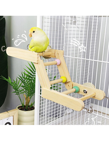 Escalera Plegable para Aves SolarVix 30x12 cm, Madera Natural