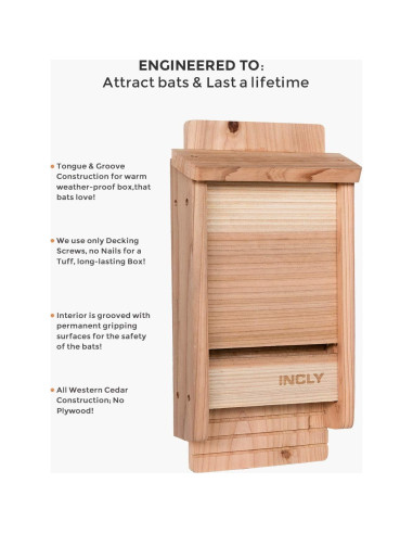 Casa Refugio para Murciélagos INCLY de Madera de Cedro 37.1cm