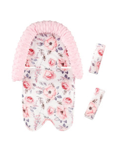 Soporte para cabeza de bebé minky floral rosa + cubiertas de cinturón