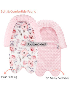 Soporte para cabeza de bebé minky floral rosa + cubiertas de cinturón 2