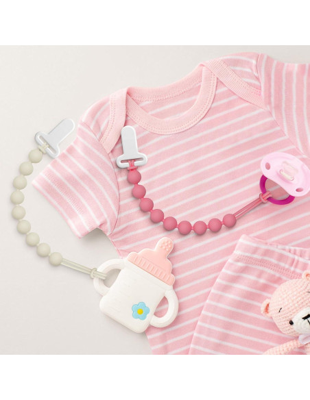 Clip de Chupete Rosa Draklary - Paquete de 4 Silicona 100% Segura