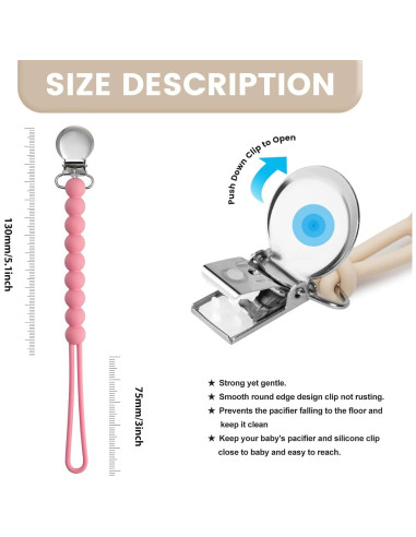 Clip de Chupete MORIBOX Rosa - Silicona Grado Alimenticio Doble Pack