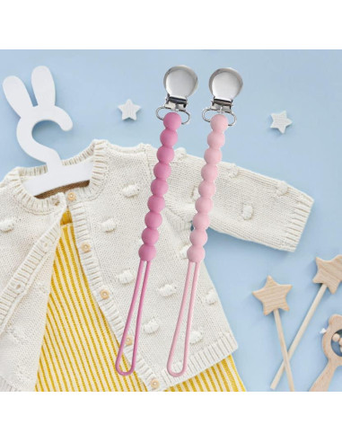 Clip de Chupete MORIBOX Rosa - Silicona Grado Alimenticio Doble Pack
