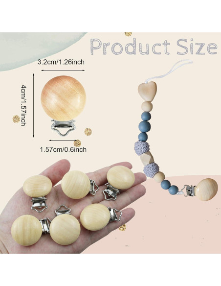 38 Clips de Chupete de Madera Natural para Bebés - DIY
