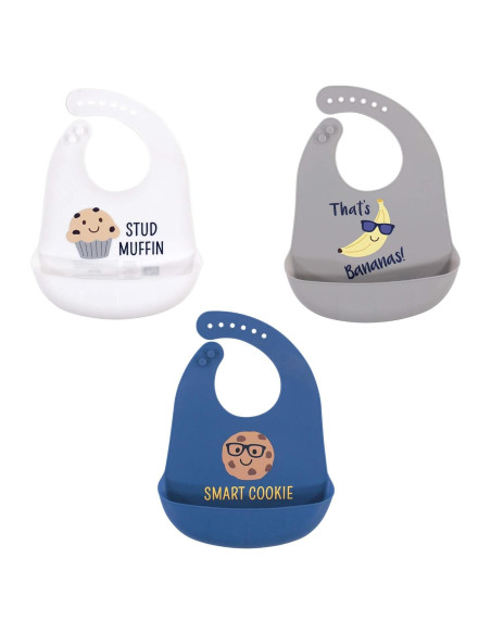 Baberos de Silicona Hudson Baby Unisex 3-Pack Stud Muffin
