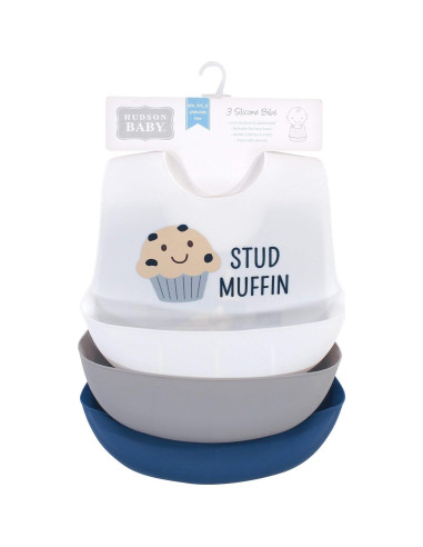 Baberos de Silicona Hudson Baby Unisex 3-Pack Stud Muffin