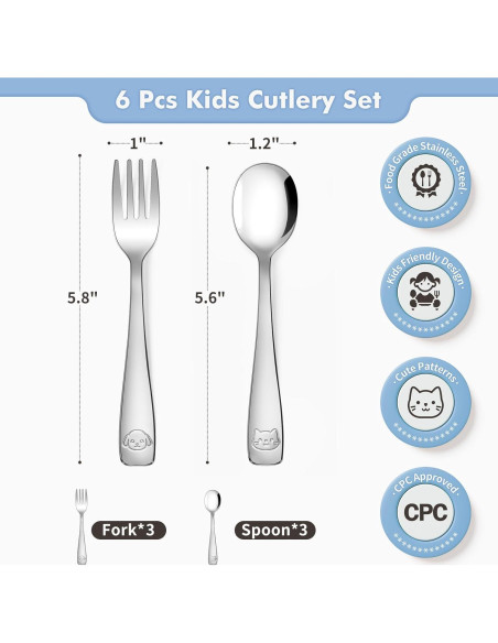 Set de Cubiertos para Niños DRKIO - 6 Piezas Acero Inoxidable Set de Cubiertos para Niños DRKIO - 6 Piezas Acero Inoxidable