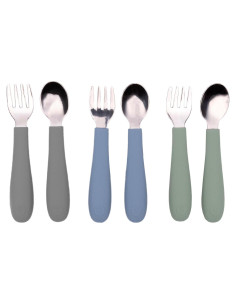 Utensilios para Niños WeeSprout - 3 Tenedores y 3 Cucharas de Acero Inoxidable y Silicona