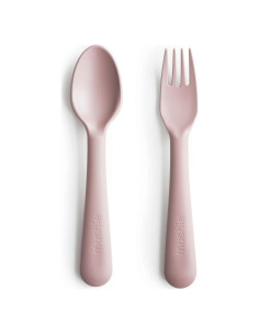 Juego de Cuchara y Tenedor para Niños Mushie Rosa