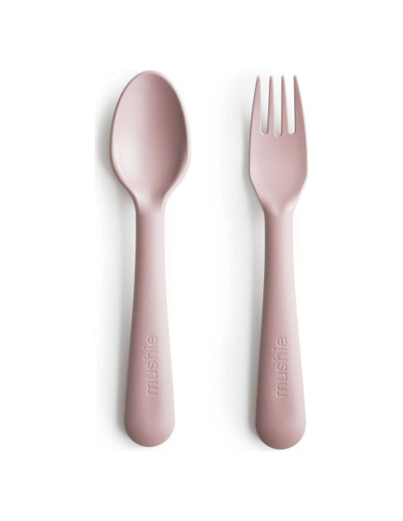 Juego de Cuchara y Tenedor para Niños Mushie Rosa