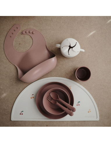 Juego de Cuchara y Tenedor para Niños Mushie Rosa