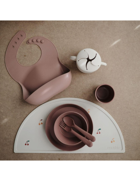 Juego de Cuchara y Tenedor para Niños Mushie Rosa