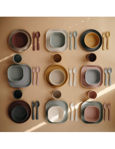 Juego de Cuchara y Tenedor para Niños Mushie Rosa