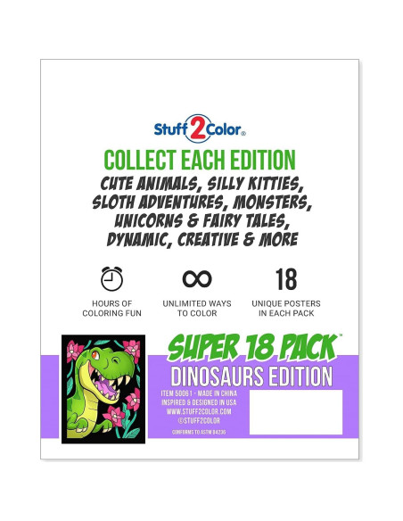 Pack de 18 Pósters de Colorear Terciopelo Dinosaurios Stuff2Color