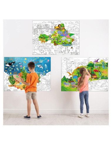 Conjunto de 3 Pósters Gigantes para Colorear Funrous 110 x 80 cm