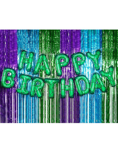 Banner Cumpleaños Tortuga Verde Superhéroe GoGoGoodie 22.86x17.78cm