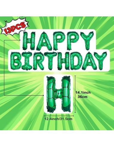 Banner Cumpleaños Tortuga Verde Superhéroe GoGoGoodie 22.86x17.78cm
