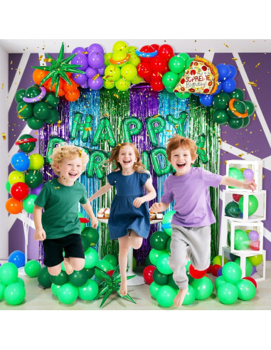 Banner Cumpleaños Tortuga Verde Superhéroe GoGoGoodie 22.86x17.78cm