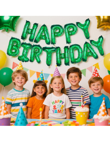 Banner Cumpleaños Tortuga Verde Superhéroe GoGoGoodie 22.86x17.78cm