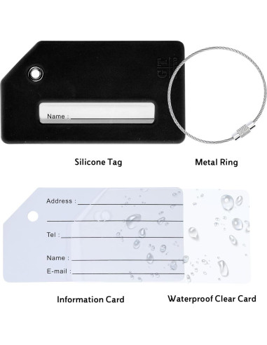 Paquete de 5 Etiquetas de Equipaje Silicona Gostwo Negro