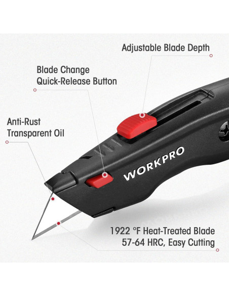 Cuchillo Utility Retráctil WORKPRO con 10 Cuchillas Extra Cuchillo Utility Retráctil WORKPRO con 10 Cuchillas Extra