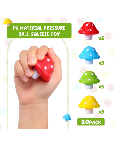 Pelotas Antiestrés Jerify Hongo 20 Pcs 4 cm Colores Brillantes