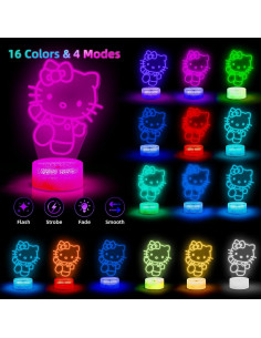Luz Nocturna 3D LED LOUHH Gato 16 Colores Control Remoto 2