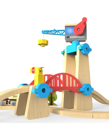 Set de Tren de Madera ORBRIUM 65 Piezas con Grúa y Puente