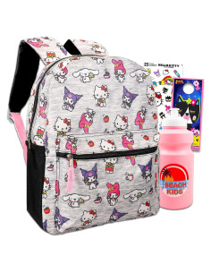 Mochila Escolar Hello Kitty 16" con Stickers y Botella de Agua