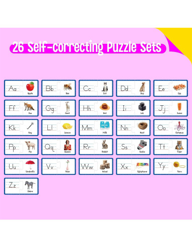 Tarjetas de Rompecabezas del Alfabeto SpriteGru 26 PCS Doble Cara