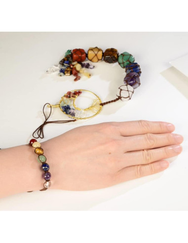 Juego de Adorno del Árbol de la Vida y Pulsera 7 Chakras VNVETYTO