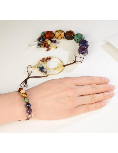 Juego de Adorno del Árbol de la Vida y Pulsera 7 Chakras VNVETYTO Juego de Adorno del Árbol de la Vida y Pulsera 7 Chakras VNVETYTO