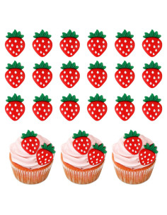 25 Adornos de Cupcake de Fresa Rojos Keaziu para Fiestas