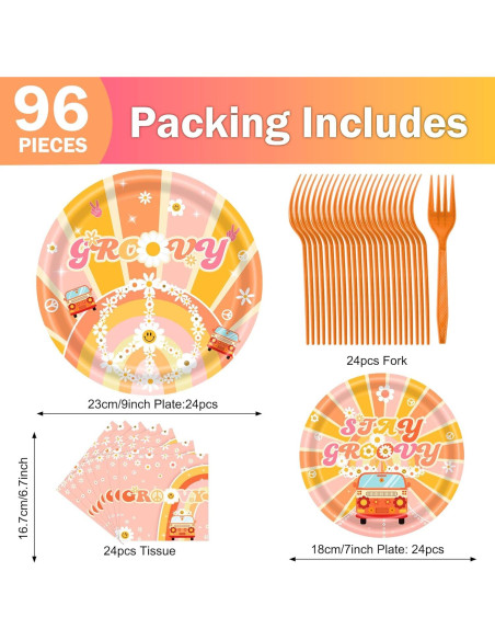 Set de Vajilla de Fiesta Groovy 96pcs - 24 Platos y Servilletas
