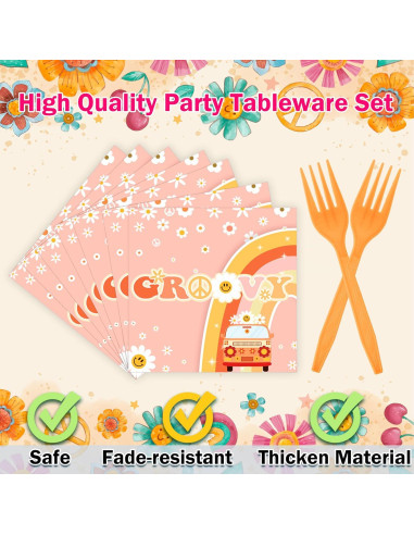 Set de Vajilla de Fiesta Groovy 96pcs - 24 Platos y Servilletas