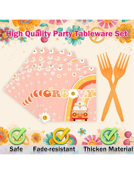 Set de Vajilla de Fiesta Groovy 96pcs - 24 Platos y Servilletas