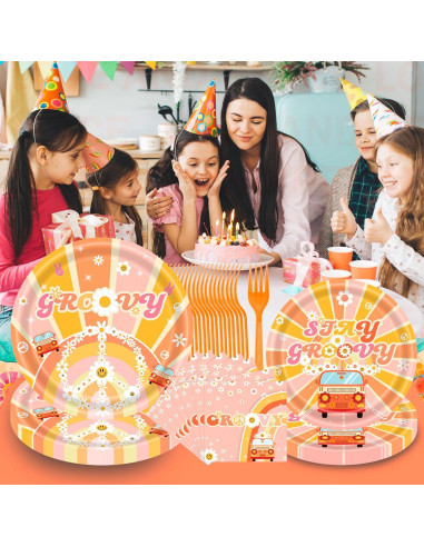 Set de Vajilla de Fiesta Groovy 96pcs - 24 Platos y Servilletas