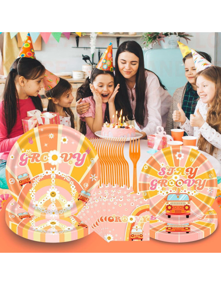 Set de Vajilla de Fiesta Groovy 96pcs - 24 Platos y Servilletas