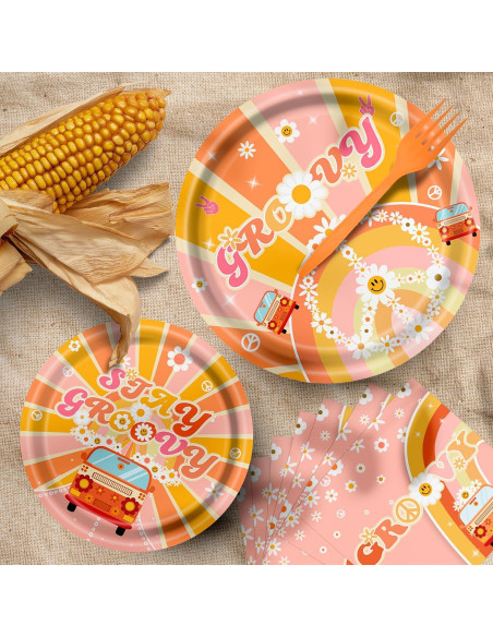 Set de Vajilla de Fiesta Groovy 96pcs - 24 Platos y Servilletas