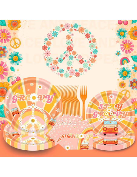 Set de Vajilla de Fiesta Groovy 96pcs - 24 Platos y Servilletas