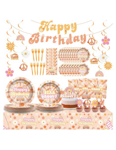 Juego de Vajilla Desechable ZOIIWA 149 Pcs Fiesta Cumpleaños Groovy