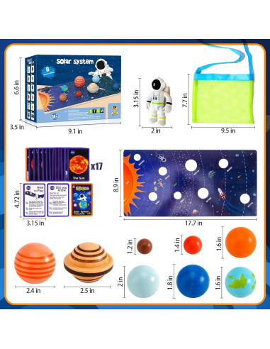 Kit de Juguete del Sistema Solar COOLDUCK 30 Piezas de Madera