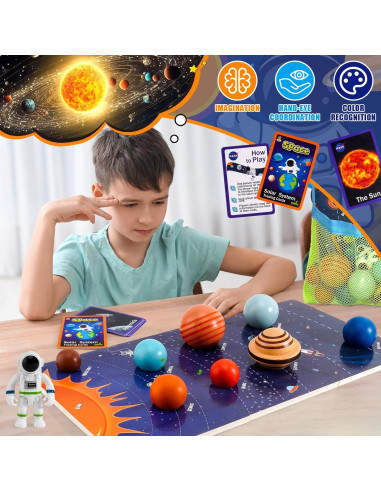 Kit de Juguete del Sistema Solar COOLDUCK 30 Piezas de Madera