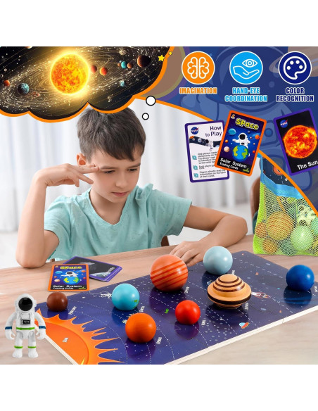Kit de Juguete del Sistema Solar COOLDUCK 30 Piezas de Madera