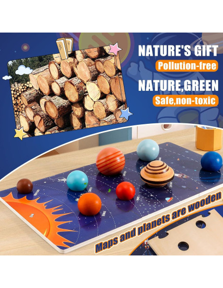 Kit de Juguete del Sistema Solar COOLDUCK 30 Piezas de Madera