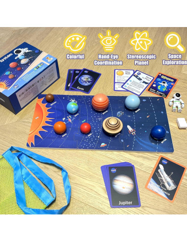 Kit de Juguete del Sistema Solar COOLDUCK 30 Piezas de Madera